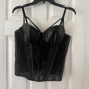 Black Lace and Leather Bustier Top
